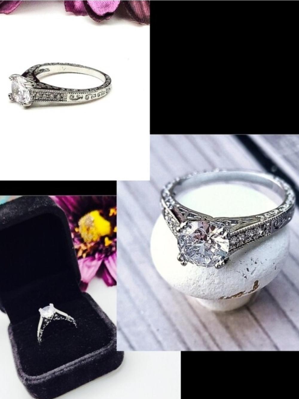 Classic Silver-Tone Round-Cut Engagement Ring - Silver Statement Ring